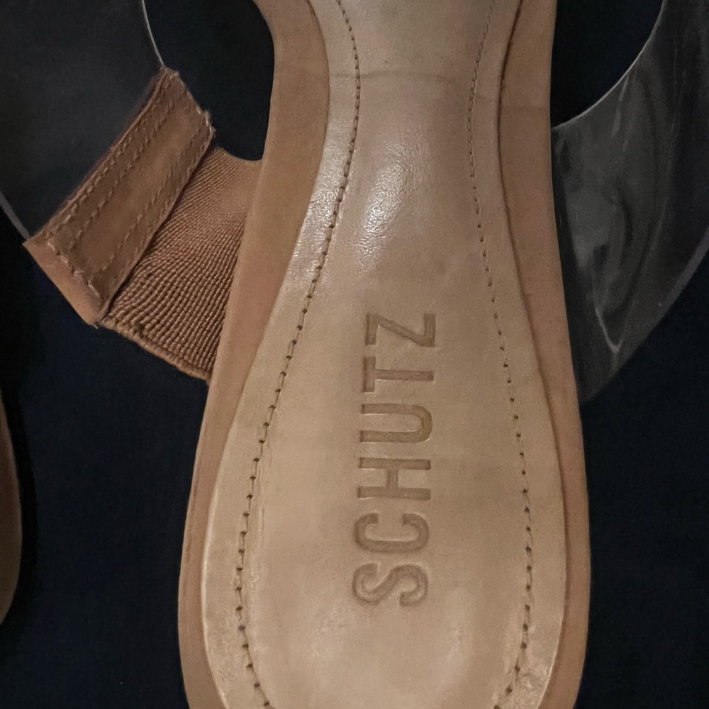 SCHUTZ VICTORIE SANDAL Beige clear strap block heels Sz 11b - Picture 2 of 8